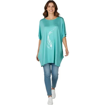 Dámská halenka JetFashion Dámská nadměrná halenka s krátkým rukávem FLYERA Barva: Tyrkysová