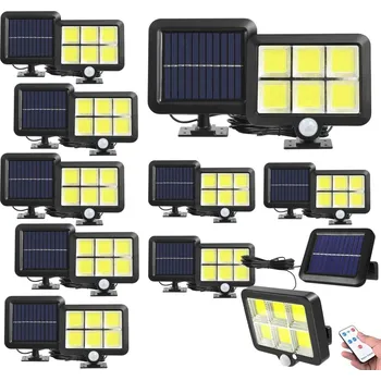 Sada 10ks LED solární světlo - reflektor 120 COB LED s modulárním solárním panelem, pohybový a soumrakový senzor, s dálkovým ovládáním