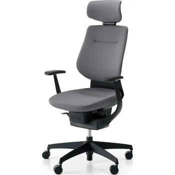 Kokuyo ING japonská aktivní židle GLIDER 360° čalouněná černá kostra s podhlavníkem šedá černá