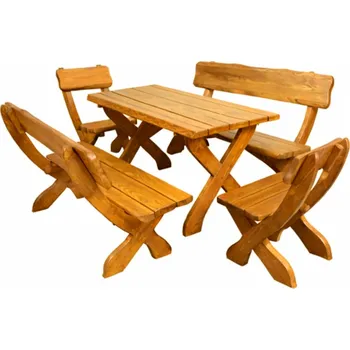 Zahradní sestava Dřevěný zahradní nábytek MILO z masivu – set stůl, lavice a křesla barevné odstíny zahradní: dub Masiv | 5dílná sestava | zahradní posezení