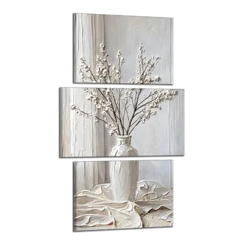 Obraz Obraz na plátně Bílé zátiší s vázou , třídílný 4498CX