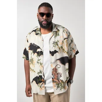 Pánská košile STHUGE, Plus size Košile STHUGE, krátké rukávy, Kent límeček, plošný potisk, hranatý střih, do 8XL pro plnoštíhlé nadměrná velikost, 847470310-1457, hnědý, L, Plus size oblečení, Oblečení pro vysoké muže, Nadměrné velikosti, Oblečení pro plnoštíhlé.