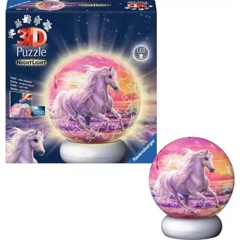 Puzzle Ravensburger svítící 3D puzzle koule Kůň – noční edice, 72 dílků