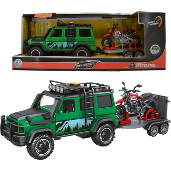 autíčko CITY SERVICE CAR - 1:14 - Vozidlo lesní stráže s přívěsem a motorkou (se zvukem a světly)