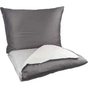 Povlečení Brotex Prodloužené povlečení Satén UNI DUO 140x220, 70x90cm antracit/světle šedá