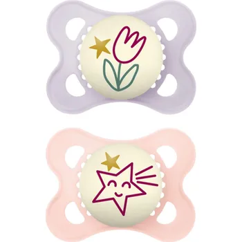 dudlíky MAM Dudlík silikonový Original Night 0+m (2ks)&nbsp;- fialový/růžový