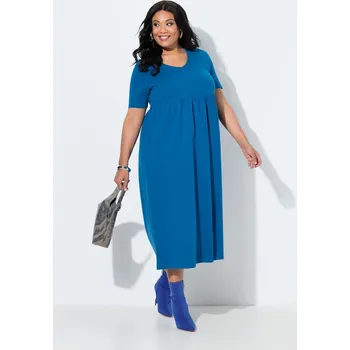 Dámské šaty Ulla Popken, Plus size Maxi šaty, A střih, výstřih do V, krátké rukávy, kapsy pro plnoštíhlé nadměrná velikost, 838189767-1130, tyrkysový, 50/52, Nadměrné velikosti, Plus size oblečení, Oblečení pro boubelky, Oblečení pro baculky, Oblečení pro plnoštíhlé,