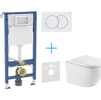 WC sada Geberit + kielle Set předstěnové instalace Duofix Delta + vortex rimless klozet a sedátko se SoftClose kielle Oudee + tlačítko Delta01, bílá