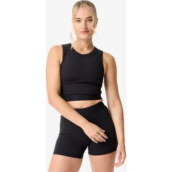 Pánské tričko DOMYOS Dámské sportovní tričko crop top s elastickým pasem XL ČERNÁ