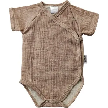 Kojenecké oblečení Makoma Mušelínové body zavinovací krátký rukáv HNĚDÝ MELÍR - 62