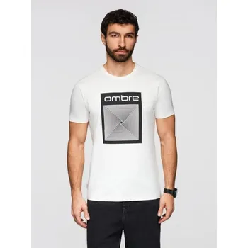 Pánské oblečení Ombre Clothing Bílé pánské tričko s geometrickým potiskem V2 TSPT-0260