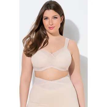 Podprsenka Ulla Popken, Plus size Podprsenka s kosticemi, měkké košíčky, síťovaná vsadka, košíčky C-E pro plnoštíhlé nadměrná velikost, 728703670-1115, béžový, 110F, Nadměrné velikosti, Plus size oblečení, Oblečení pro boubelky, Oblečení pro baculky, Oblečení pro pl