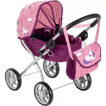 Kočárek s oválnou korbičkou pro panenky Unicorns