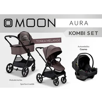Kočárek MOON kombinovaný kočárek set Kombi Aura Tonka Melange