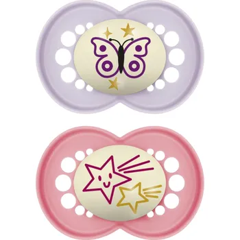 dudlíky MAM Dudlík silikonový Original Night 16+m (2ks) - fialový/růžový