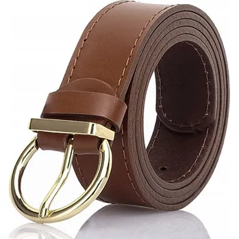 Opasek Elegantní Kožený GRACIO Hnědý Pásek 3 cm široký DÁMSKÝ ZLATÁ SPONA Ovál