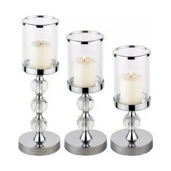 Svícen Svícen Aptel skleněný stříbrný sada 3místný