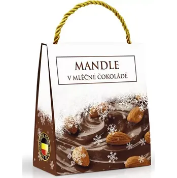 Čokoláda Mandle v mléčné čokoládě bílohnědá taštička 200g