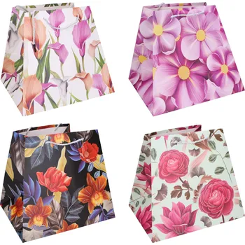 Dárková papírová taška M 26 × 31,5 × 23 cm – květinové motivy, celoroční