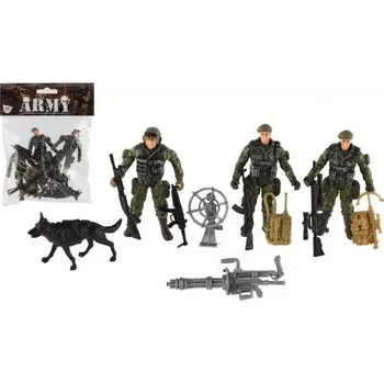 Teddies Sada vojáci se psem s doplňky 12ks plast v sáčku 17x20x3cm
