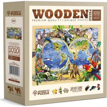 Dětské zboží Dřevěné puzzle mapa světa zvířat 1010 dílků WOODEN CITY