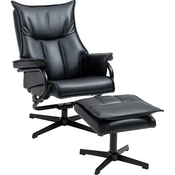 Křeslo HOMCOM Polohovací křeslo s podnožkou, otočné, polohovací opěradlo, ocelová konstrukce, černá