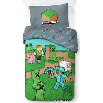 Prostěradlo Povlak na peřinu s motivem zvířátek a mobů z Minecraftu 140×200 cm, 70×90 cm