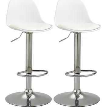 Barová židle HOMCOM Sada 2 otočných barových židlí do 120 kg s výškově nastavitelným opěradlem pro barový pult v bílé imitaci kůže a oceli 40x42x82-104 cm | Aosom.de