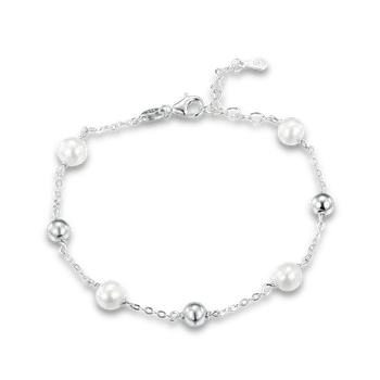 Souprava šperků MINET Stříbrný náramek s kuličkami a přírodními perlami