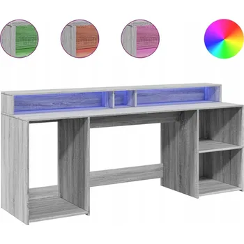 Psací stůl Psací stůl s LED podsvícením, šedý dub sonoma, 200x55x91 cm