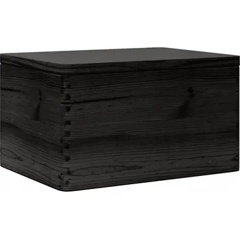 Úložný box VidaXL Dřevěná truhla s víkem, černá, masivní borové dřevo