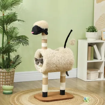 Pro kočku Škrabadlo pro kočky v designu ovce, 98 cm | světle hnědé