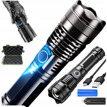 Svítilna Taktická LED svítilna dobíjecí 5000 lm černá hliníková 5 režimů IPX5