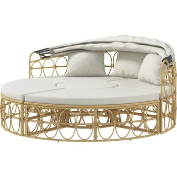 Zahradní sestava Outsunny Set zahradního nábytku HOMCOM shell dvoumístný se skládací stříškou a stolkem v krémové barvě, ideální na zahradu a terasu |