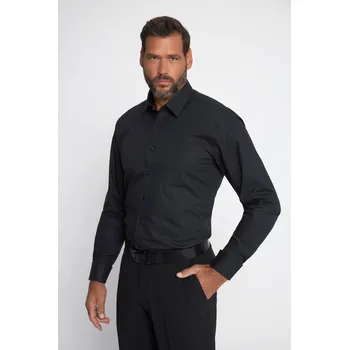 Pánská košile JP1880, Plus size Kostkovaná košile, dlouhé rukávy, ohrnovací manžety, včetně manžetových knoflíčků, Kent límeček, Modern střih pro plnoštíhlé nadměrná velikost, 812020130-1454, černý, 5XL, Plus size oblečení, Oblečení pro vysoké muže, Nadměrné velikosti,