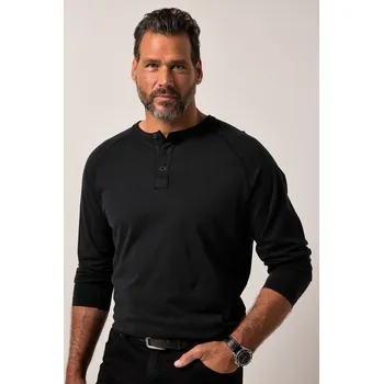 Pánské tričko JP1880, Plus size Henley JP1880, dlouhé rukávy, vintage vzhled, od 8XL pro plnoštíhlé nadměrná velikost, 840265100-1455, černý, 6XL, Plus size oblečení, Oblečení pro vysoké muže, Nadměrné velikosti, Oblečení pro plnoštíhlé.