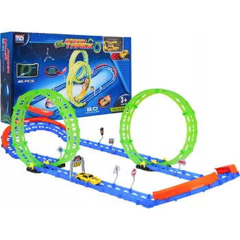 autodráha Svítící Závodní Dráha ve Tmě 46 dílů + Autíčko, Vozidlo a Dopravní Značky