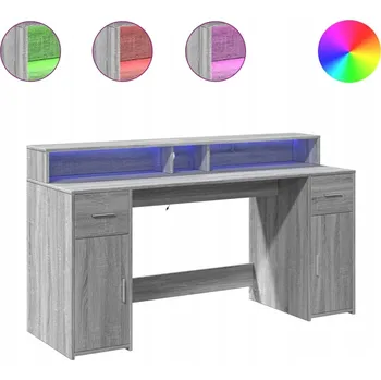 Psací stůl Psací stůl s LED podsvícením, šedý dub sonoma, 160x55x91 cm