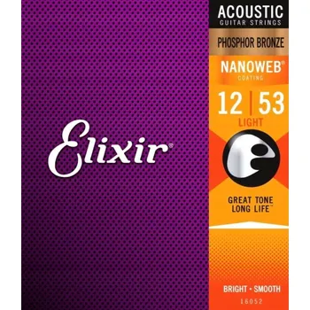 Struna pro hudební nástroj Struny pro akustickou kytaru Elixir 16052 Phosphor Bronze NANOWEB 12-53
