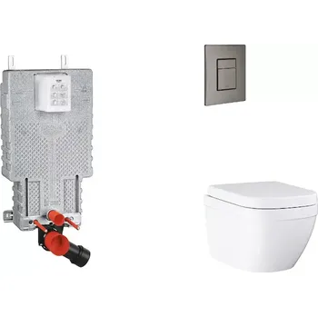 WC sada Grohe Uniset - Set předstěnové instalace, klozetu, sedátka SoftClose a tlačítka Skate Cosmopolitan, Triple Vortex, kartáčovaný Hard Graphite SANI15BB5105