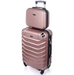 Růžová sada (taška+kufr) skořepinových kufrů "Premium" - vel. XL+S