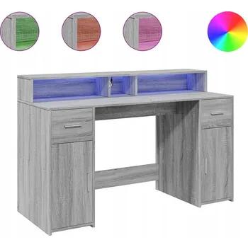 Psací stůl VidaXL Psací stůl s LED podsvícením, šedá sonoma dub, 140 x 55 x 91 cm