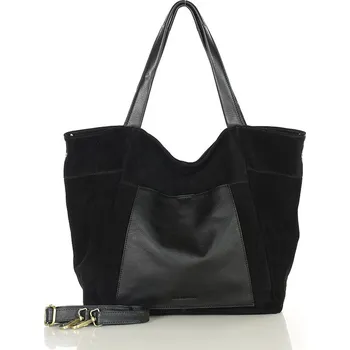 Kabelka MARCO MAZZINI velká semišová kožená shopper kabelka s kapsou černá (vs119aa) Velikost: ONE SIZE
