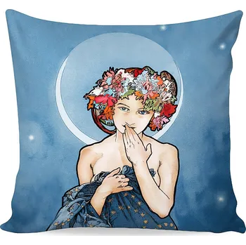 Povlak na polštářek Povlak na polštářek ALFONS MUCHA MOON, modrý, 40x40cm