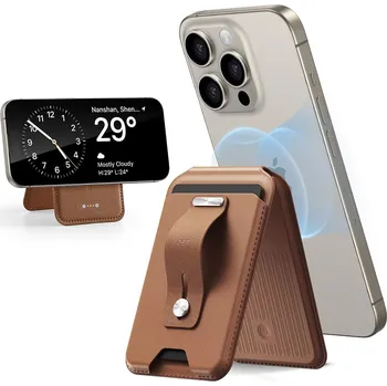 Peněženka ESR - Geo Magnetický stojánek na peněženku - MagSafe, veganská kůže, 3x slot na karty, RFID blokování - hnědý