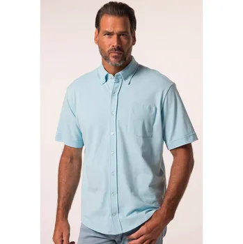 Pánská košile JP1880, Plus size Piké košile FLEXNAMIC®, krátké rukávy, límeček s knoflíky, Modern střih, do 8XL pro plnoštíhlé nadměrná velikost, 826595718-1457, modrý, L, Plus size oblečení, Oblečení pro vysoké muže, Nadměrné velikosti, Oblečení pro plnoštíhlé.