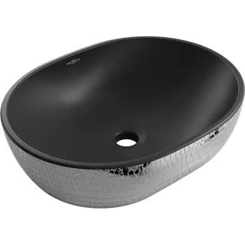 Mexen Viki umyvadlo na desku 48 x 35 cm, černá matná/stříbrný vzor šupiny - 21054872 Koupelnové umyvadla