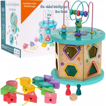 Dřevěná hračka Vkládačka Ramiz Vzdělávací dřevěná multikostka 4v1 pro děti - třídička prokládaná