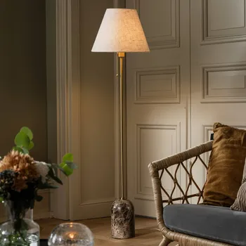 Lampička Globen Lighting Stojací lampa Gino, podstavec z mramoru, béžová, 145 cm béžová, hnědá mramorovaná, mosazná 1 x 60 W - Doprava zdarma