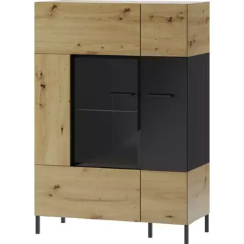 Obývací stěna Vitrína Lucas 90cm Dub Artisan/černy Mat 130x90x42 cm